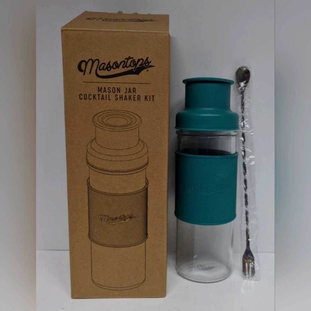 Masontops Cocktail Shaker Set – Glass Mason Jar Drink Shaker – 4 PC Set w/stir